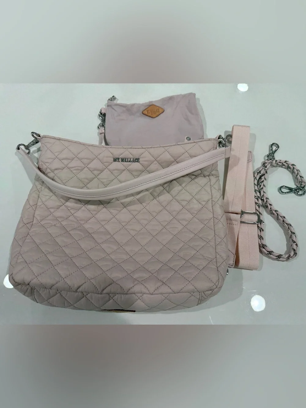 MZ Wallace Quilted Shoulder/Crossbody Hobo Bag in Pale Pink